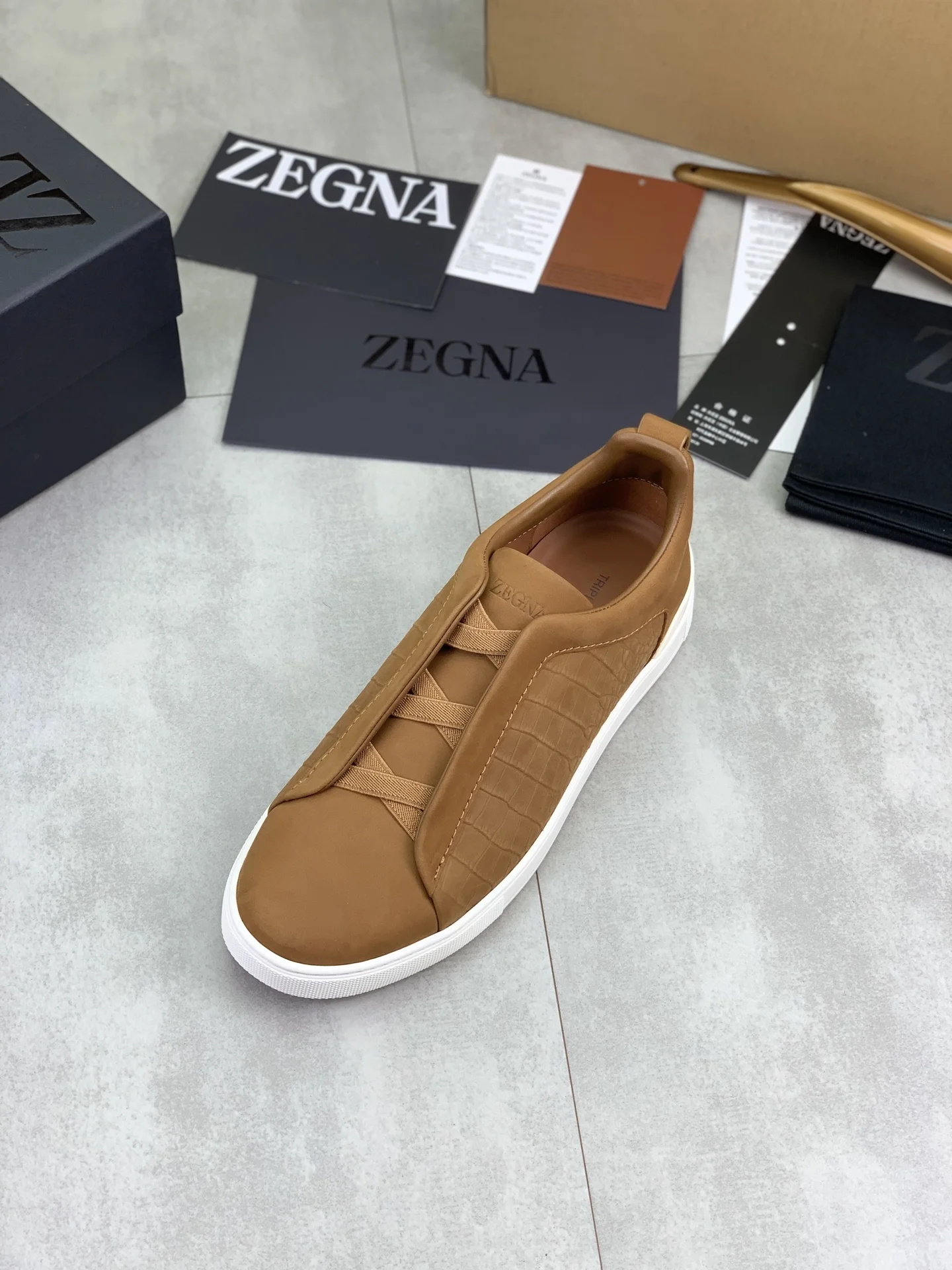 ZEGNA Sneakers Canvas Rubber Brown-White EU39-44 D60202609110943 - Image 4