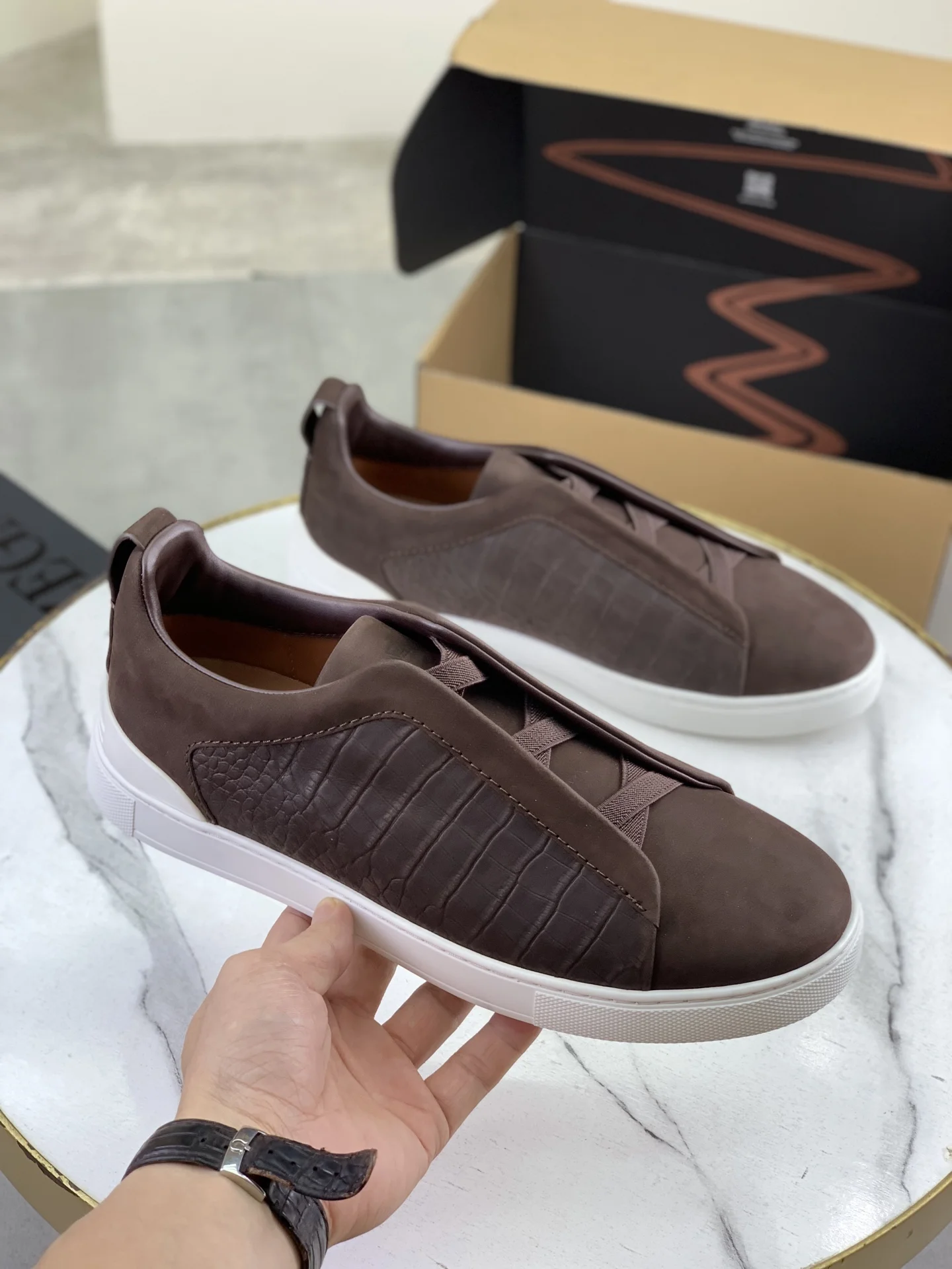 ZEGNA Sneakers Canvas Rubber Brown-White EU39-44 D60202609110944 - Image 3