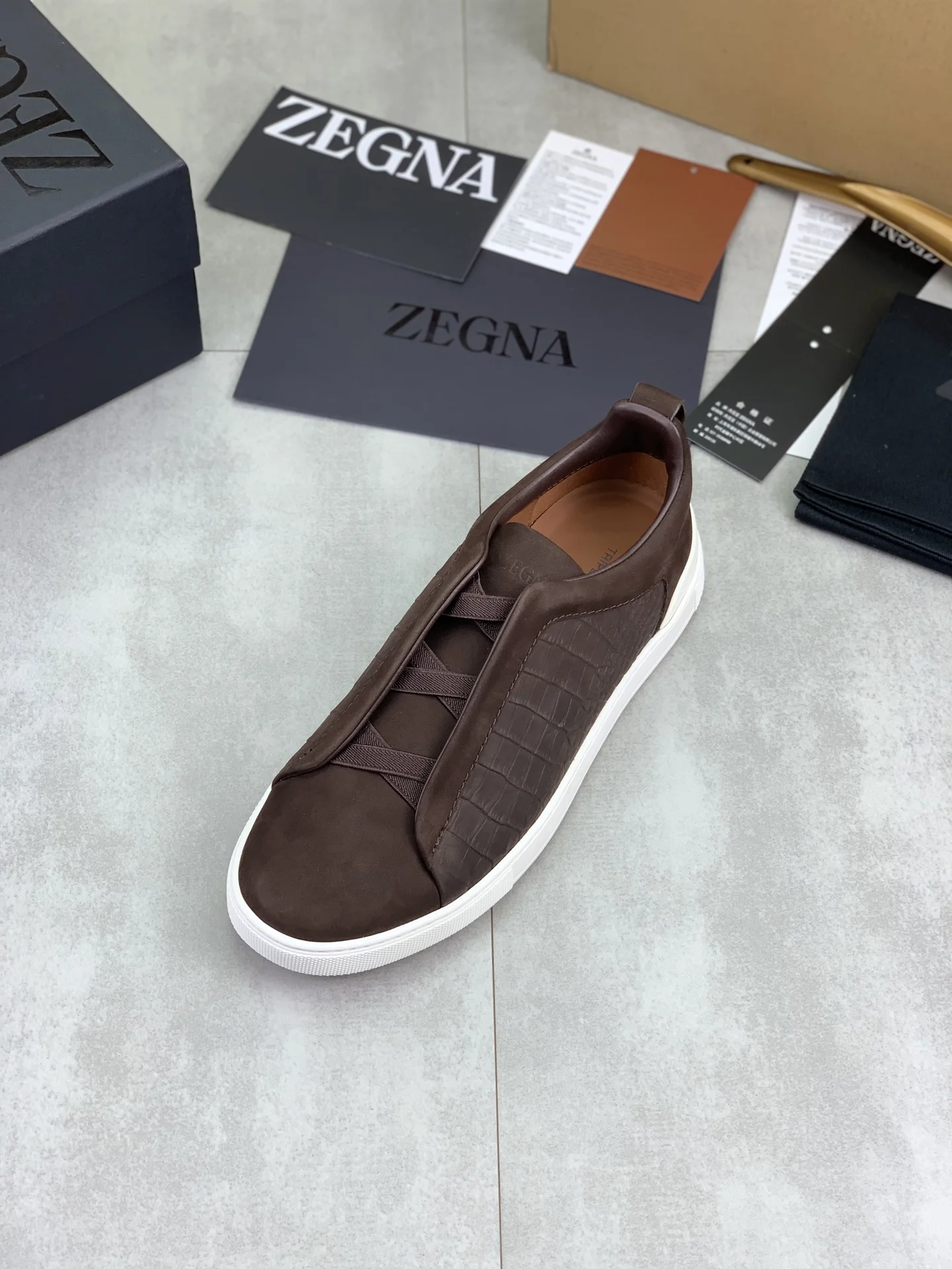 ZEGNA Sneakers Canvas Rubber Brown-White EU39-44 D60202609110944 - Image 4