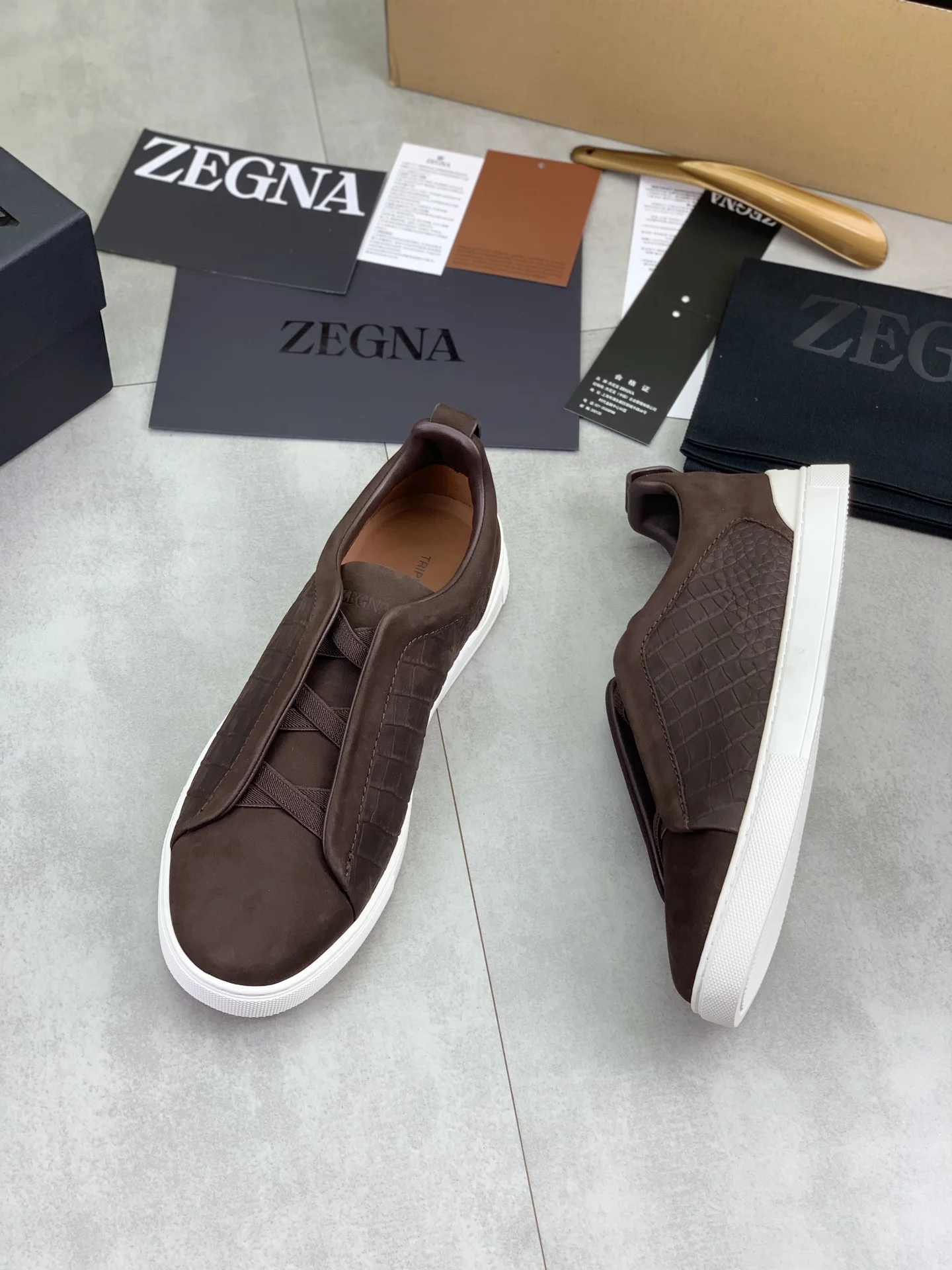 ZEGNA Sneakers Canvas Rubber Brown-White EU39-44 D60202609110944 - Image 5