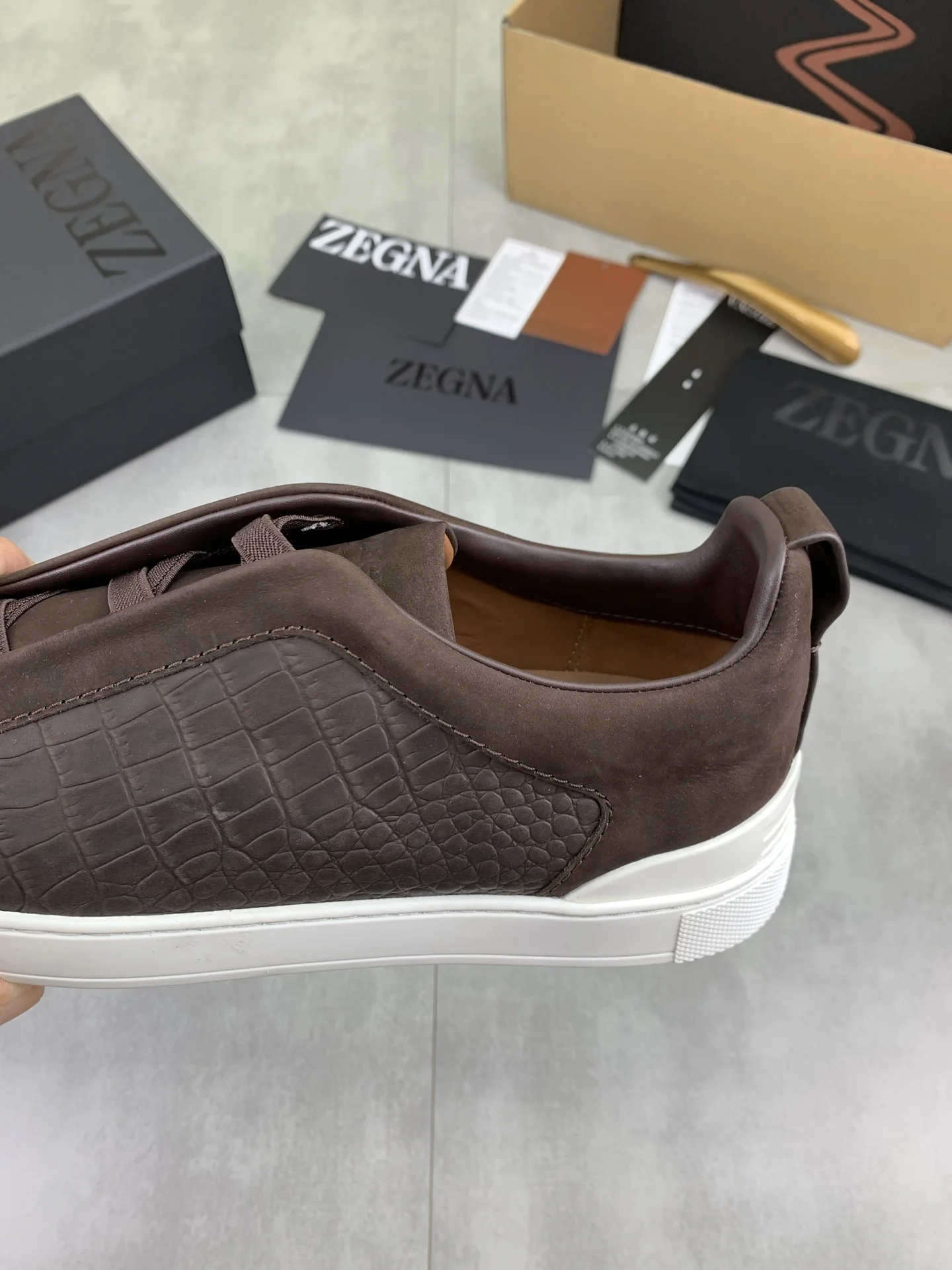 ZEGNA Sneakers Canvas Rubber Brown-White EU39-44 D60202609110944 - Image 7