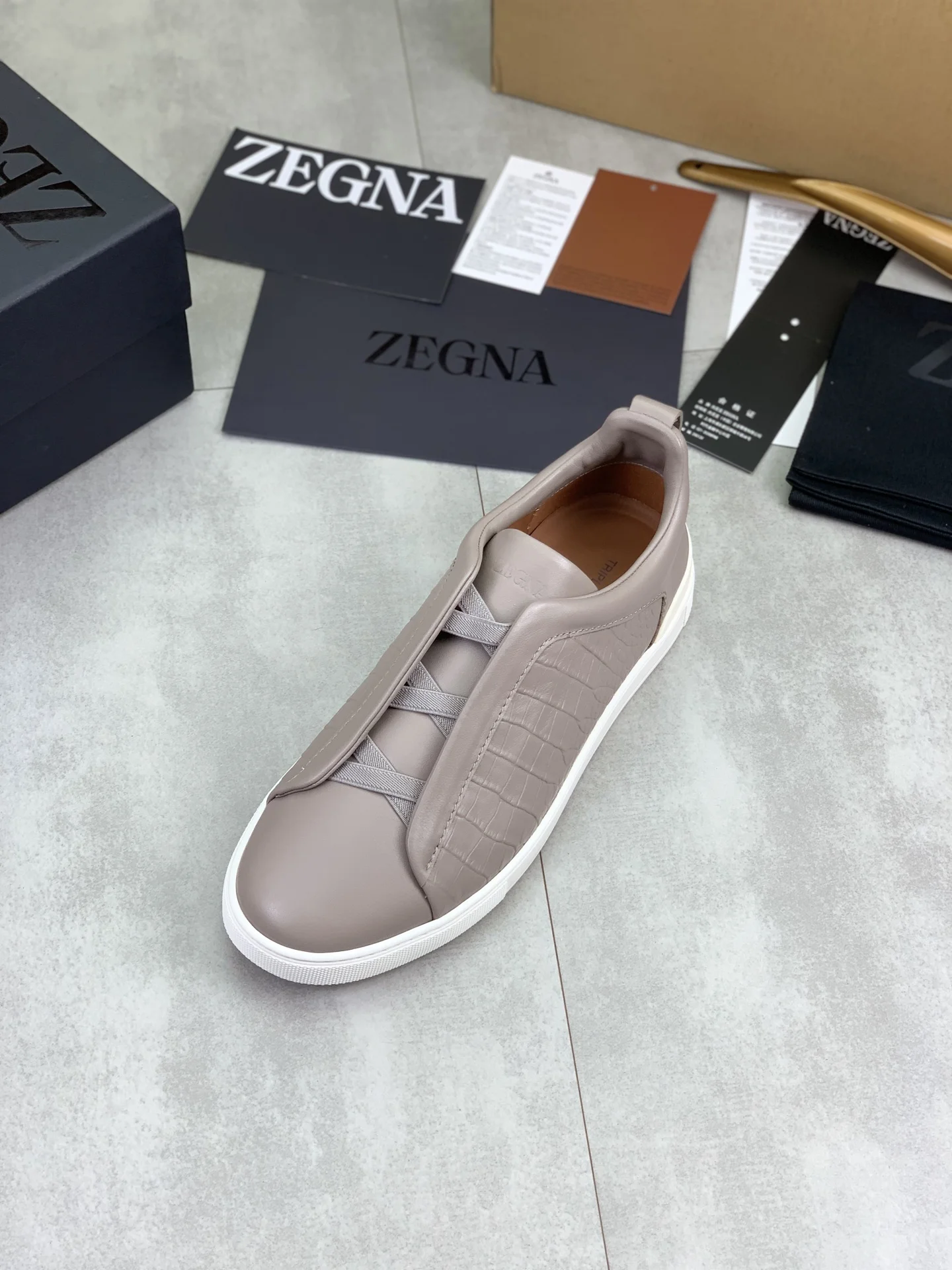 ZEGNA Sneakers Canvas Rubber Taupe-White EU39-44 D60202609110939 - Image 4