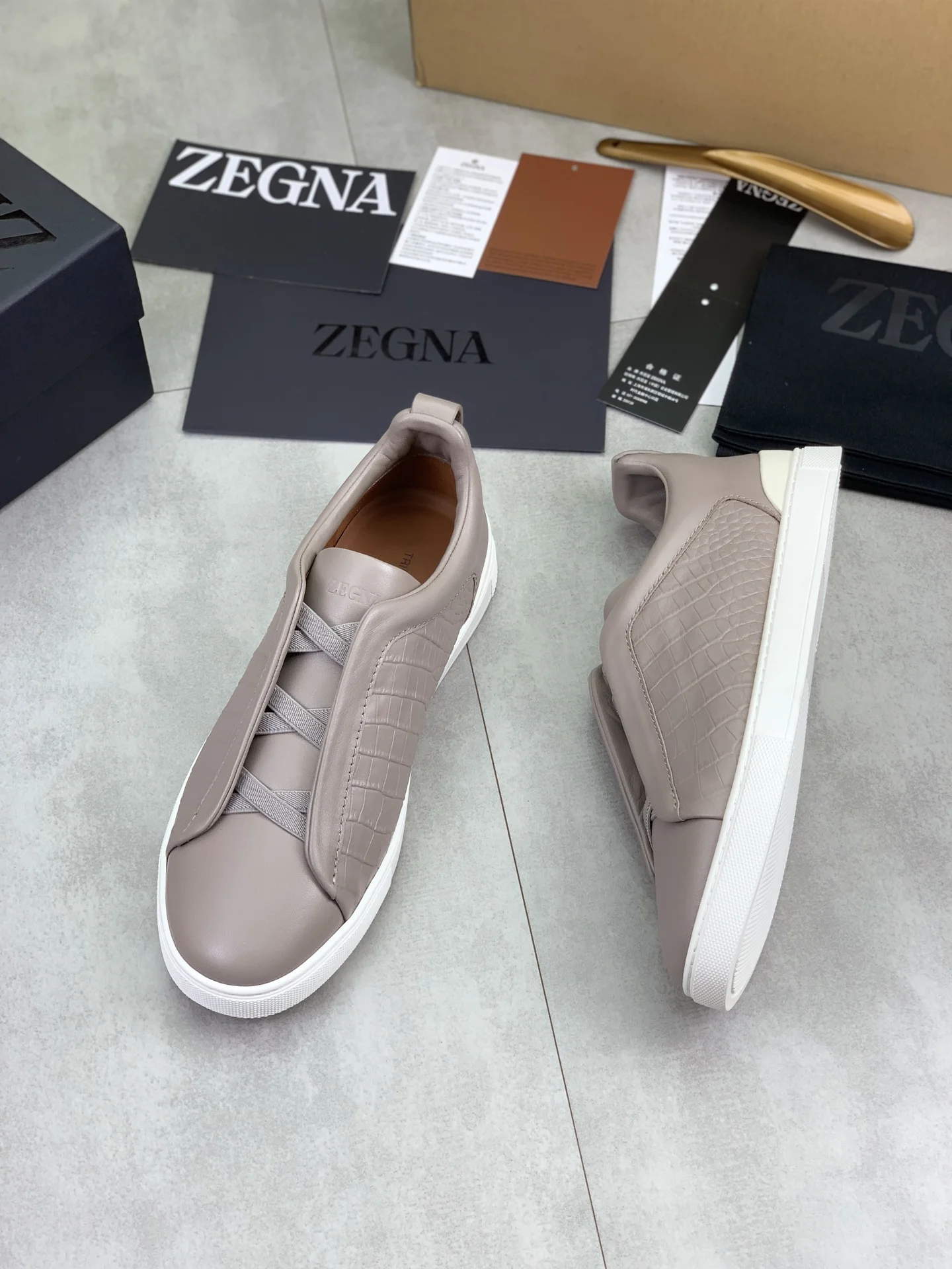 ZEGNA Sneakers Canvas Rubber Taupe-White EU39-44 D60202609110939 - Image 5
