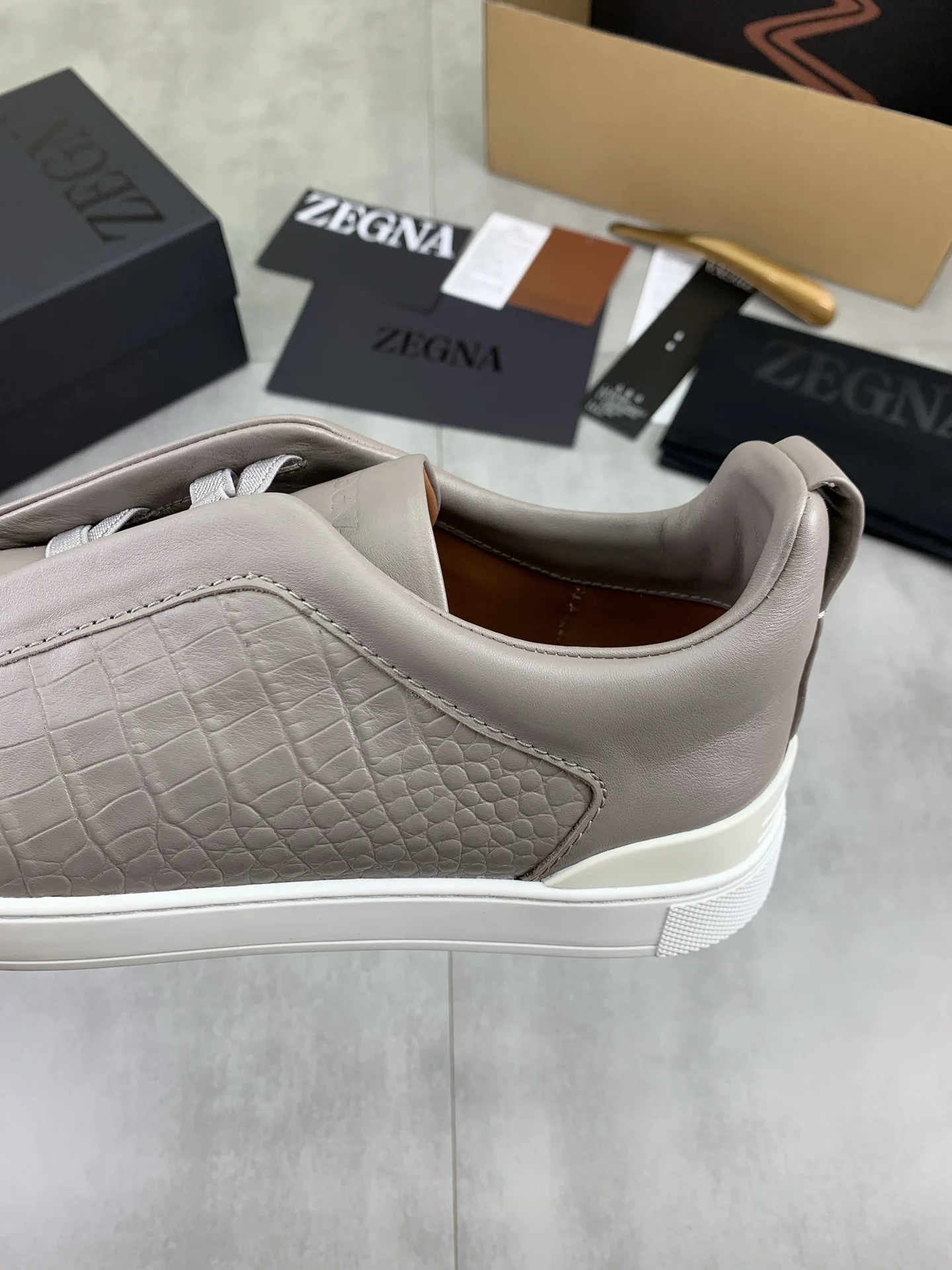 ZEGNA Sneakers Canvas Rubber Taupe-White EU39-44 D60202609110939 - Image 7