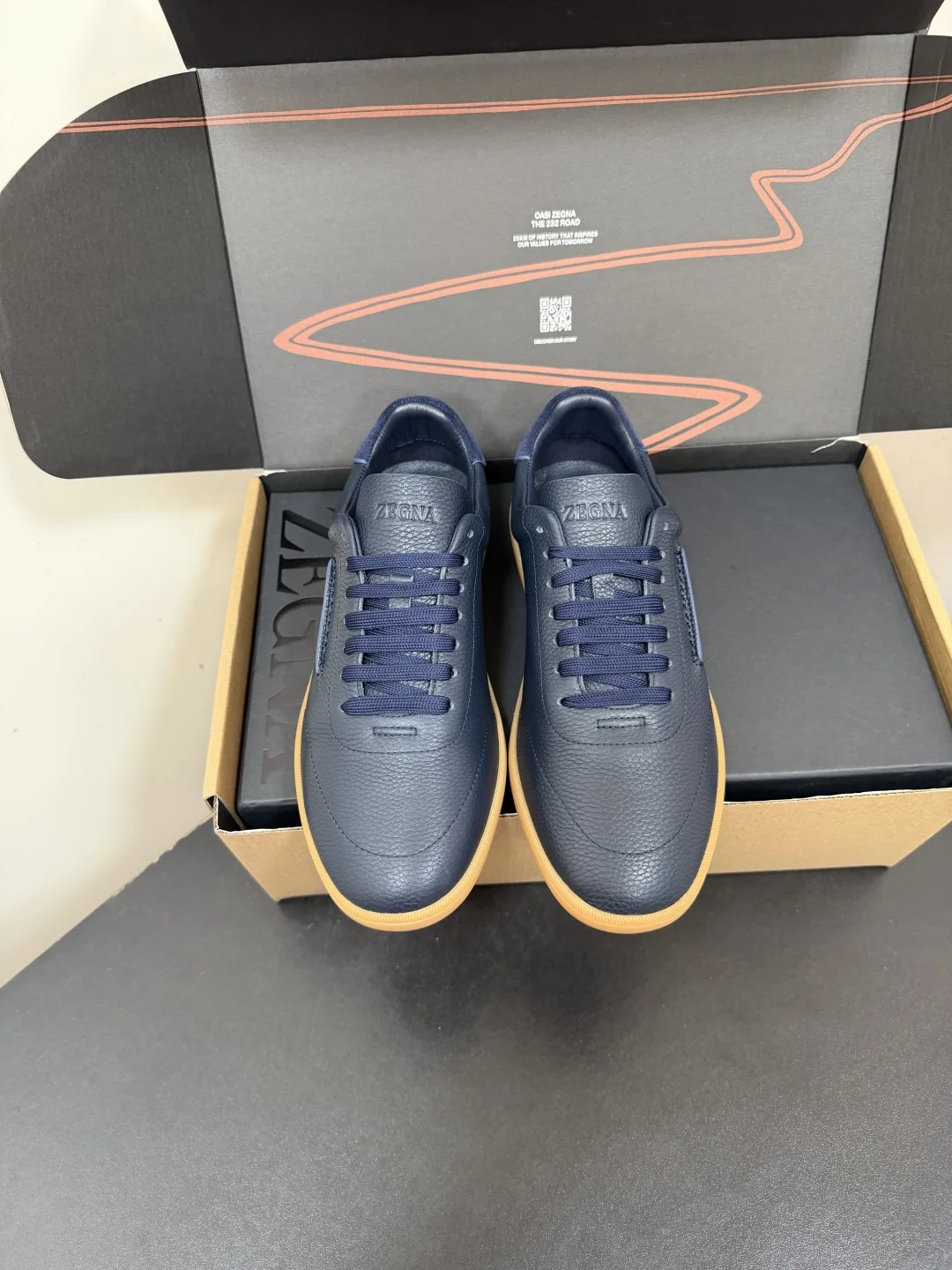 ZEGNA Sneakers Suede Calf Leather Blue-Brown EU39-47 C20202609110772