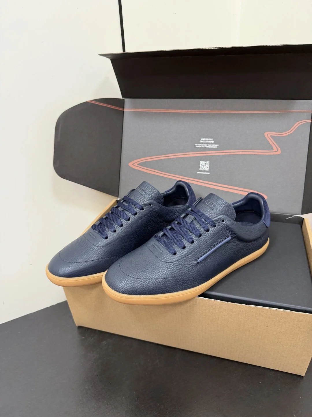 ZEGNA Sneakers Suede Calf Leather Blue-Brown EU39-47 C20202609110772 - Image 3