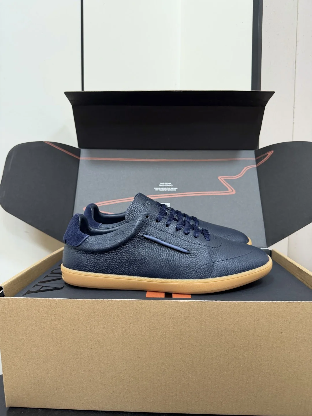 ZEGNA Sneakers Suede Calf Leather Blue-Brown EU39-47 C20202609110772 - Image 4