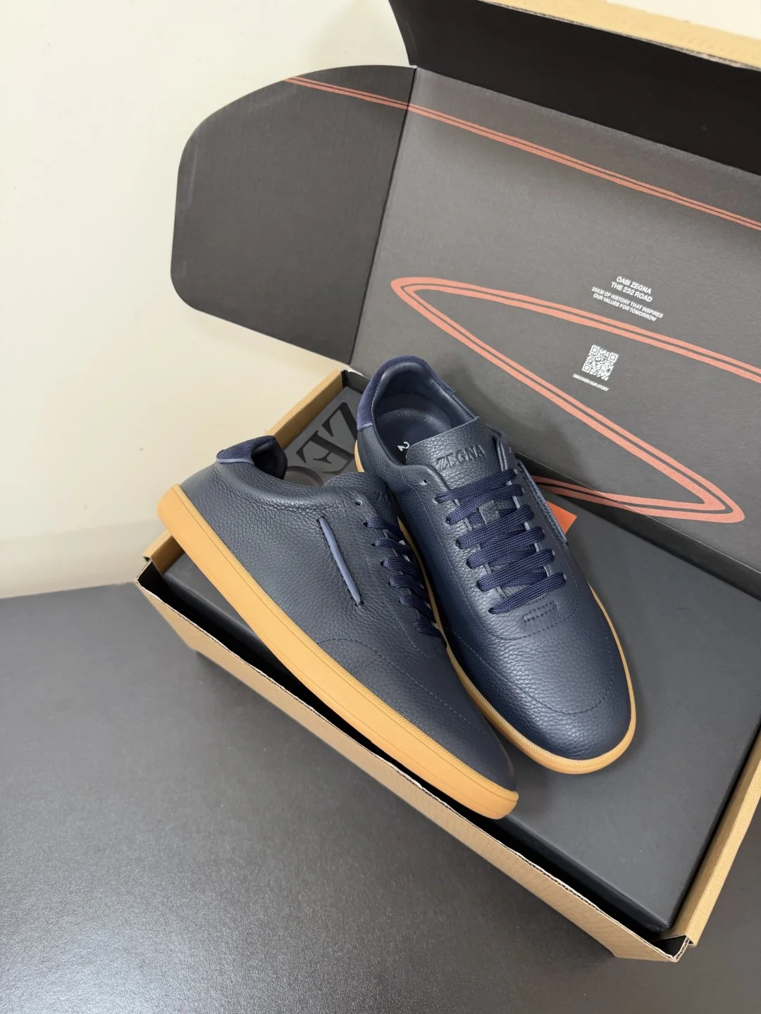 ZEGNA Sneakers Suede Calf Leather Blue-Brown EU39-47 C20202609110772 - Image 5