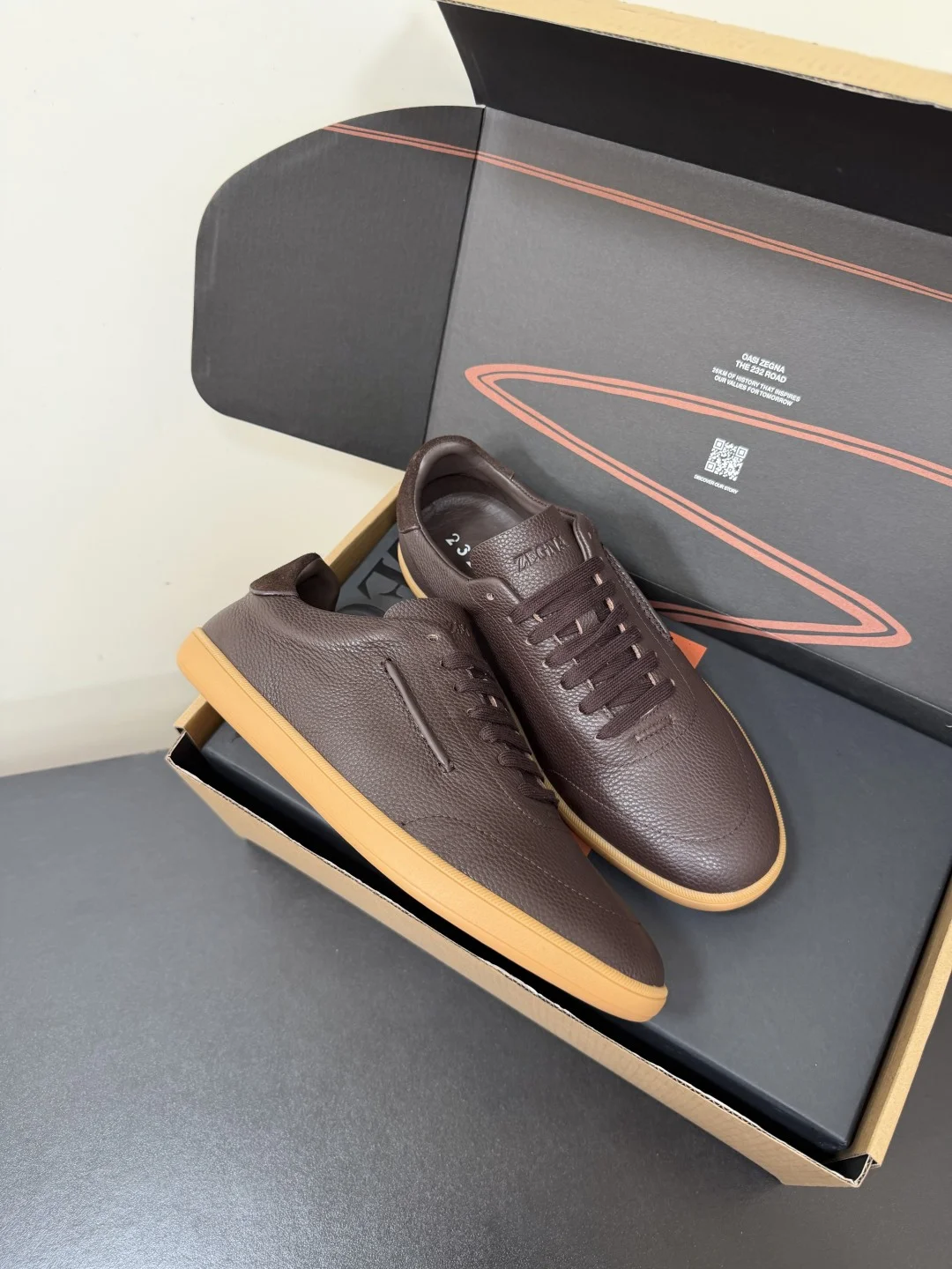 ZEGNA Sneakers Suede Calf Leather Brown-Tan EU39-47 C20202609110771 - Image 5